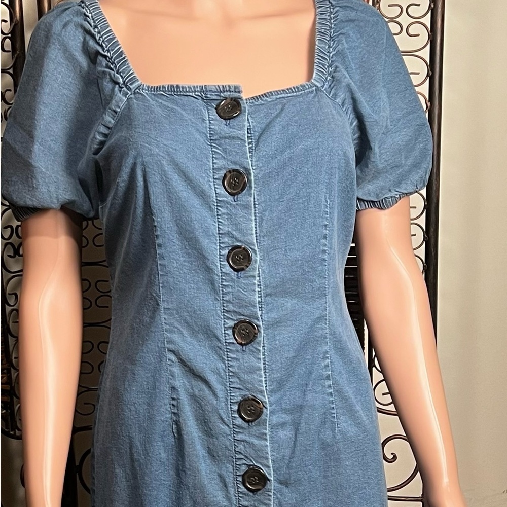 INC International Concepts Puff-Sleeve Buttoned Dress Denim Jean‎ Size 0